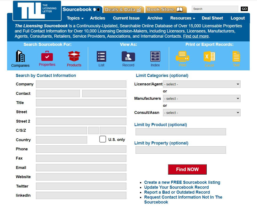 Licensing Source Book Online